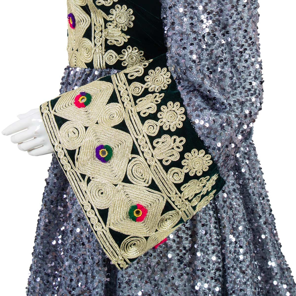 Grey Gande Afghani Dress with White Chermaduzi on Sleeves 2