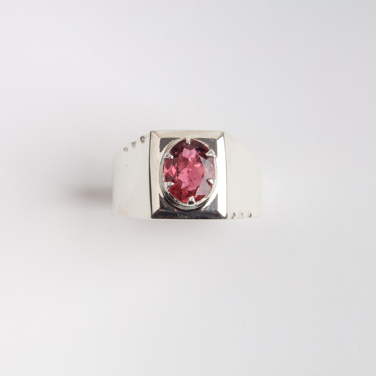 Minimalist Men’s Silver Ring with Pink Tourmaline Stone 4