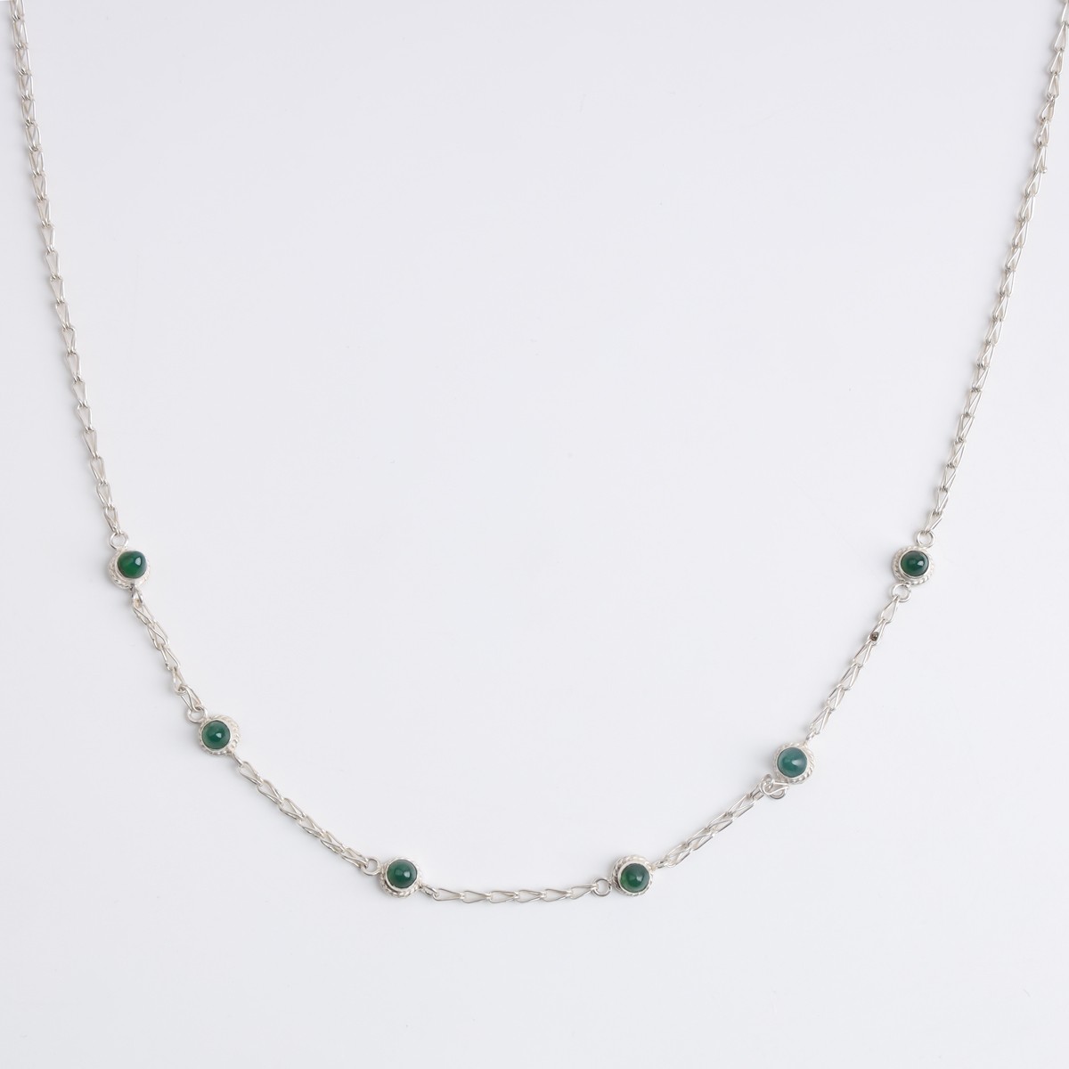 Silver Jewelry Set with Green Agate Stones 5