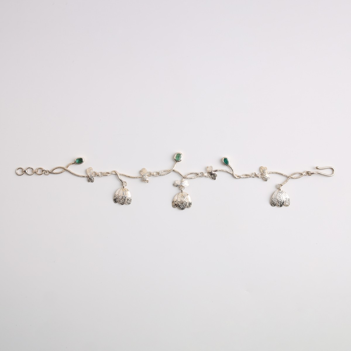 Handmade Silver Floral Jewelry Set with Green Gemstones 5