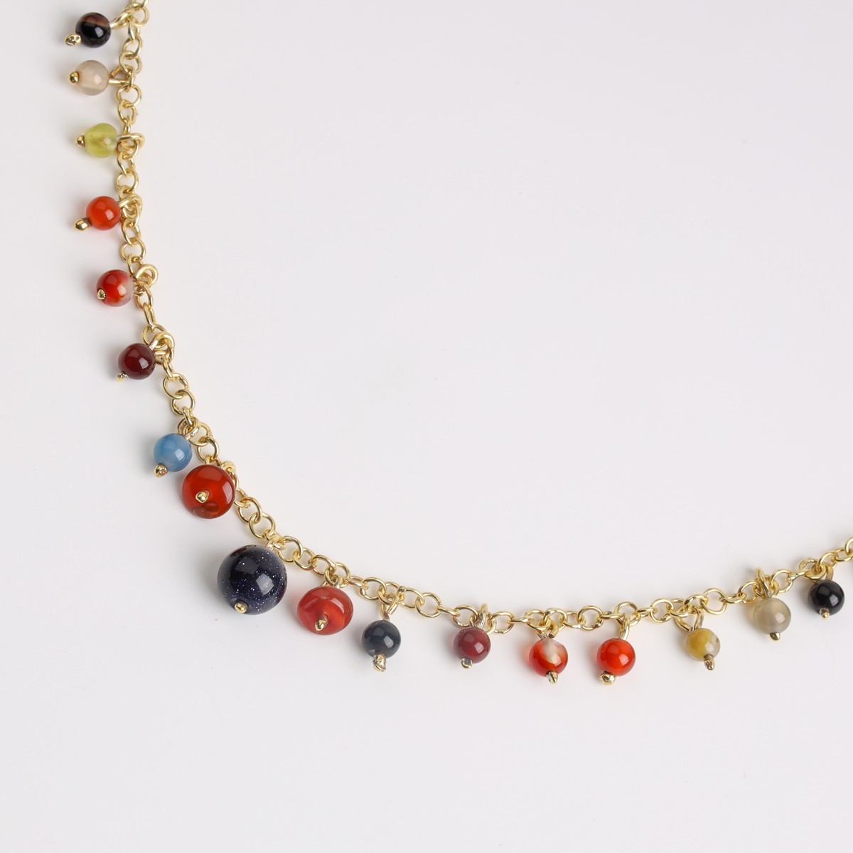 Gold-Plated Silver Necklace with Natural Agate and Tiger Eye Stones 1