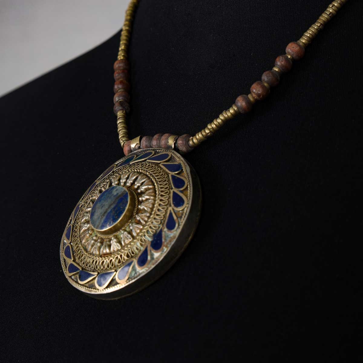 Lapis Lazuli Round Drop Pendant | Classic Tribal Style Necklace 1