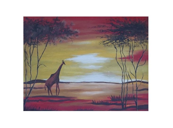 Solo Giraffe in the Serene Sunset View | Oil Color Artwork  1