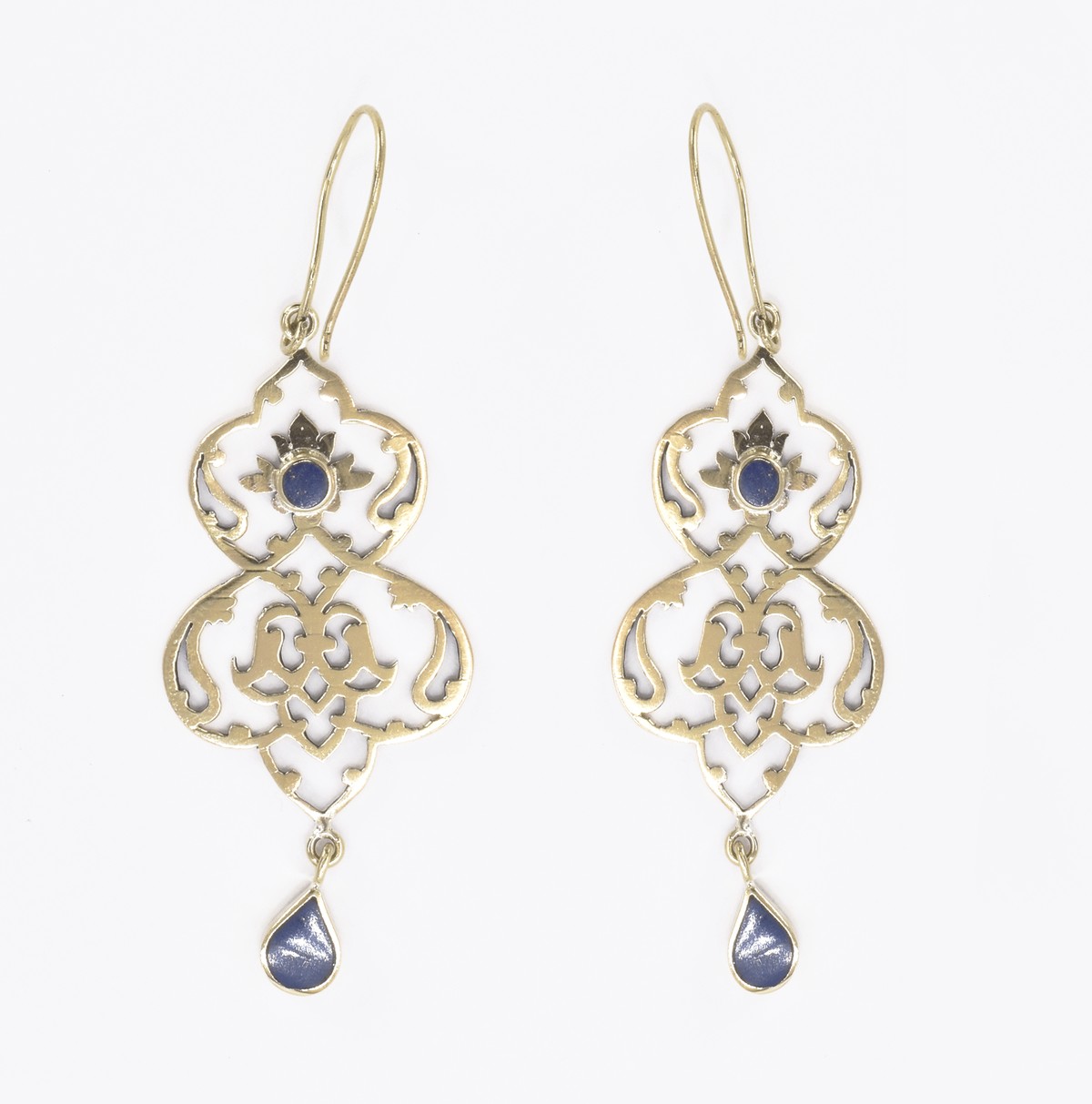 Lapis Lazuli Gold Plated Chandelier Earrings | Brass Dangle Drop Earrings 1