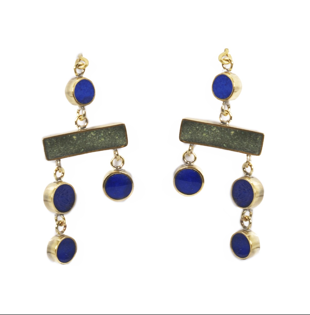 Turquoise Gold Plated Hook Earrings | Brass Rectangle Style Dangle Earrings 2