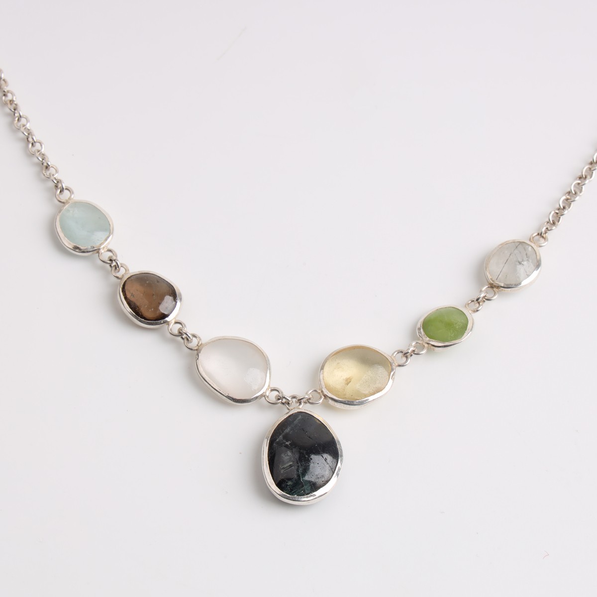 Silver Necklace with Natural Gemstones 1