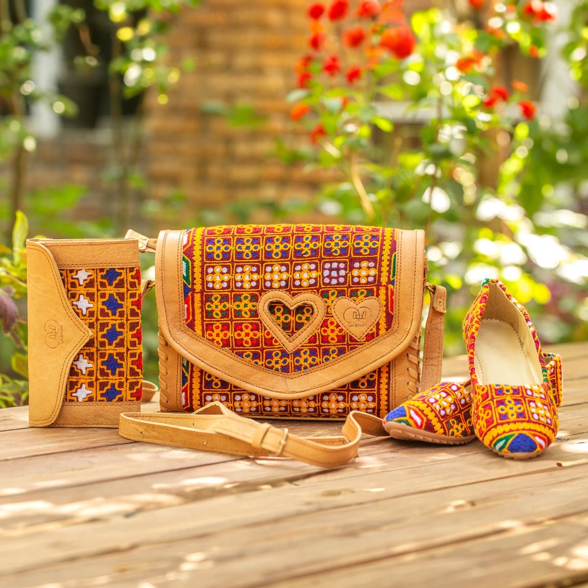 Matching Thread Embroidered Bag, Handbag & Shoe Set | Tote Bag, Clutch Purse & Ballet Shoe Pair 1