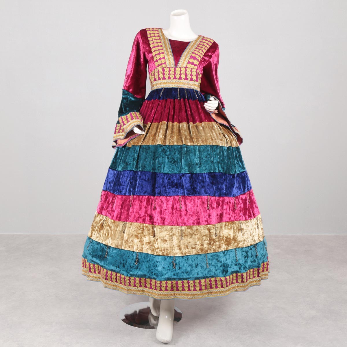 Colorful Cherma Embroidered Fancy Maxi | Velvet Balloon Sleeves Party Wear Dress 1