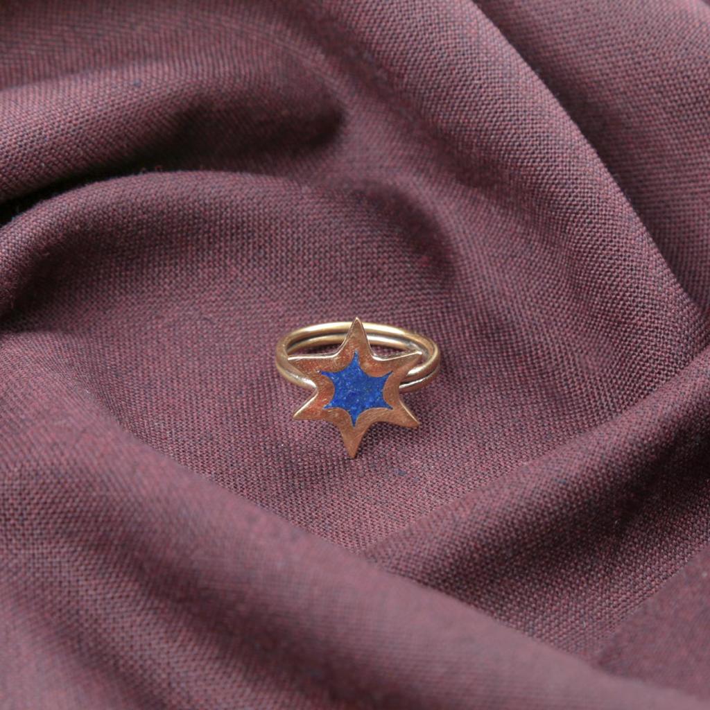 Lapis Lazuli Ocean Star Design Ring | Gold Plated Brass Ring 3