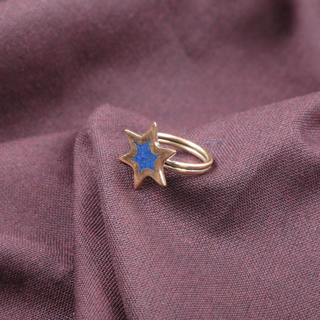 Lapis Lazuli Ocean Star Design Ring | Gold Plated Brass Ring 1