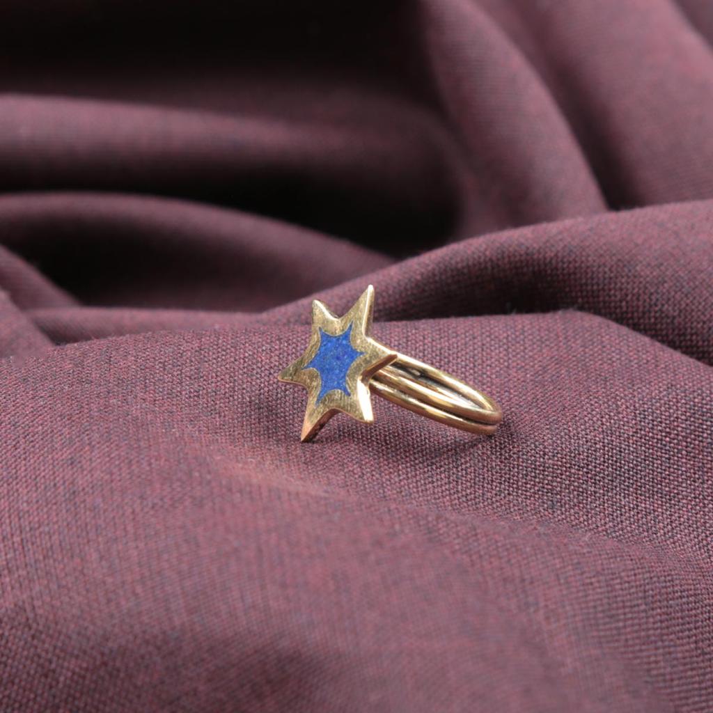 Lapis Lazuli Ocean Star Design Ring | Gold Plated Brass Ring 2