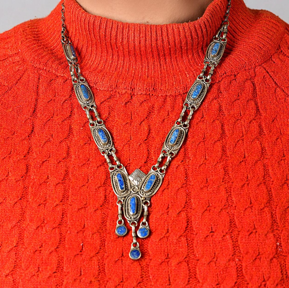 Lapis Lazuli Charm Necklace | Handmade Turkmen Necklace  1