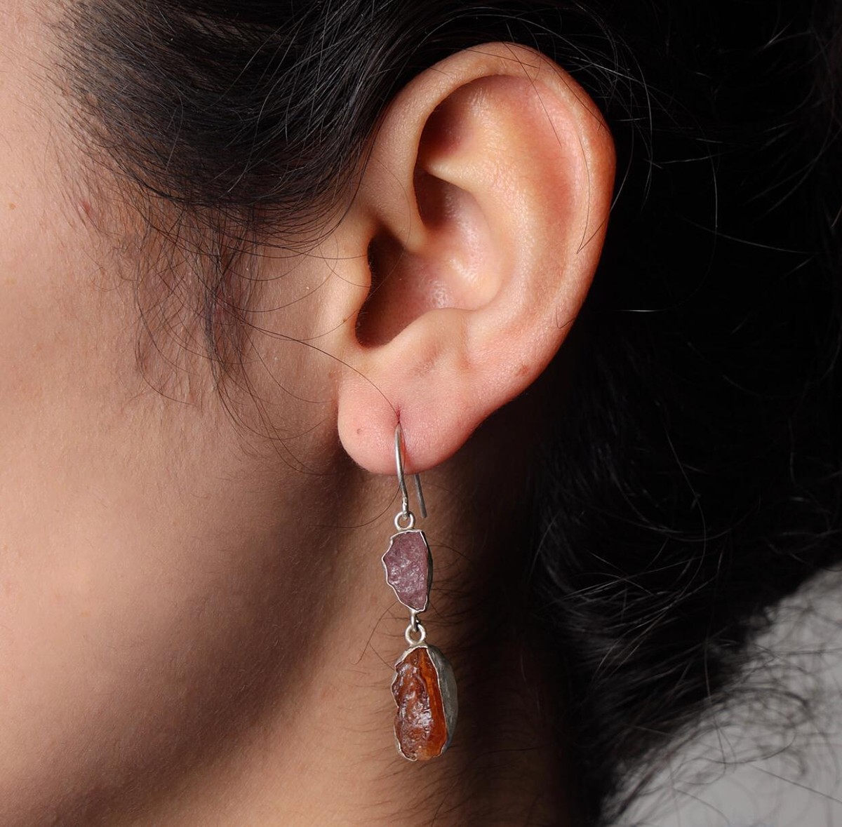 Spinel & Garnet Dangle Earrings | Silver Wire-Hook Earrings 2