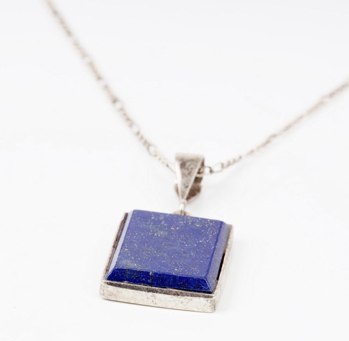Lapis Lazuli Square Pendant | Silver Drop Chain Locket  3