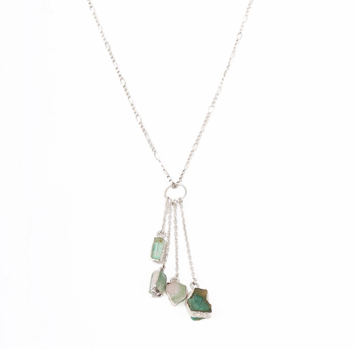 Three Stone Negligee Pendant | Silver Lariat Chain Locket 1