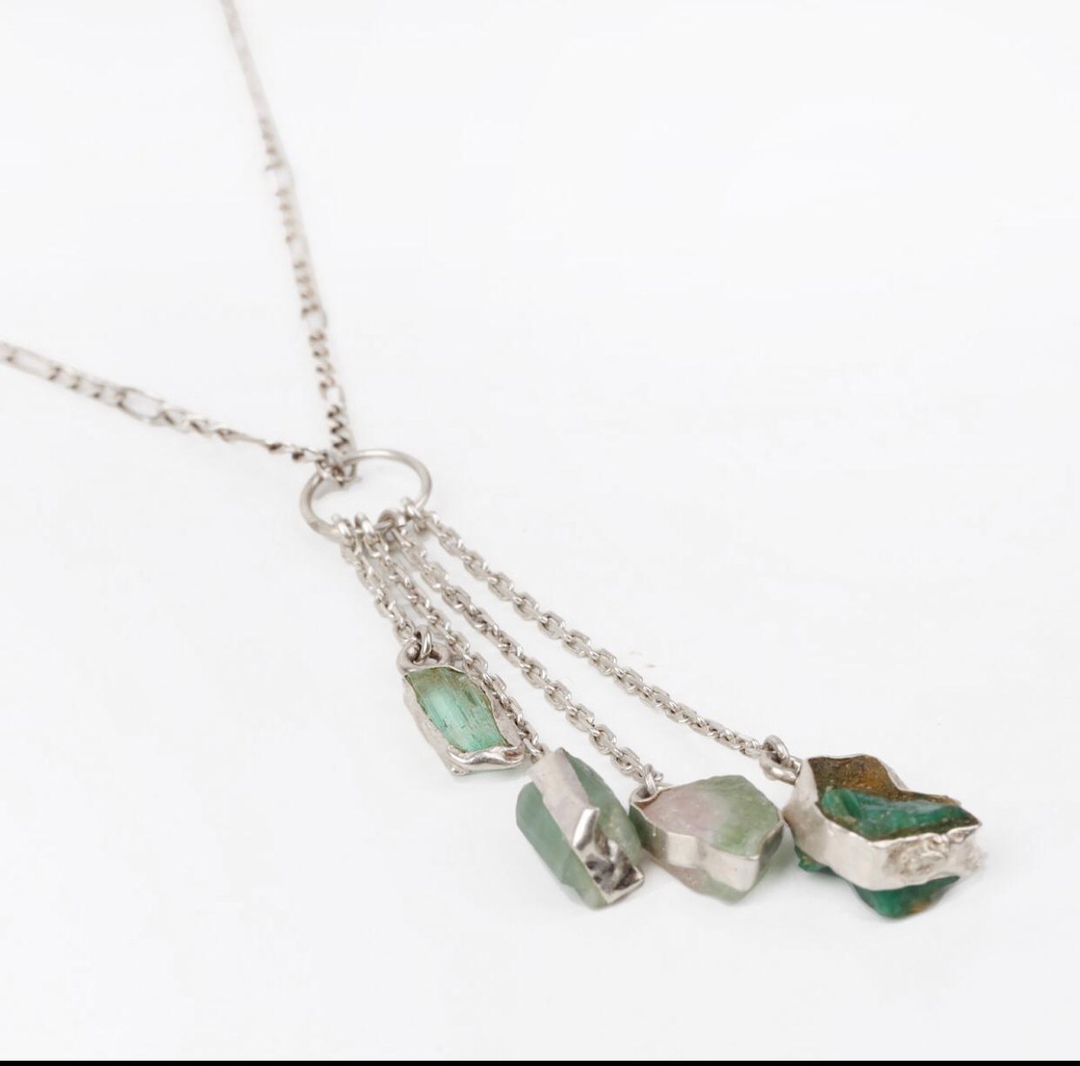 Three Stone Negligee Pendant | Silver Lariat Chain Locket 2