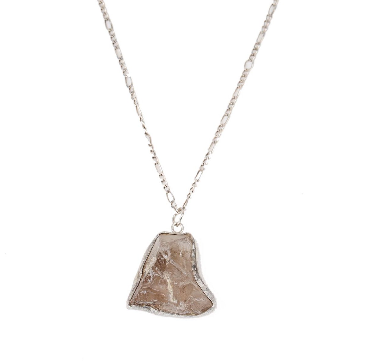Smoky Quartz Rough Cut Pendant | Silver Drop Chain Locket 2