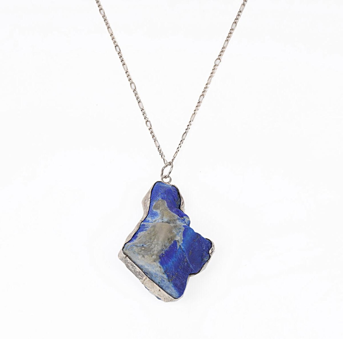 Lapis Lazuli Rough Cut Pendant | Silver Drop Chain Locket 1