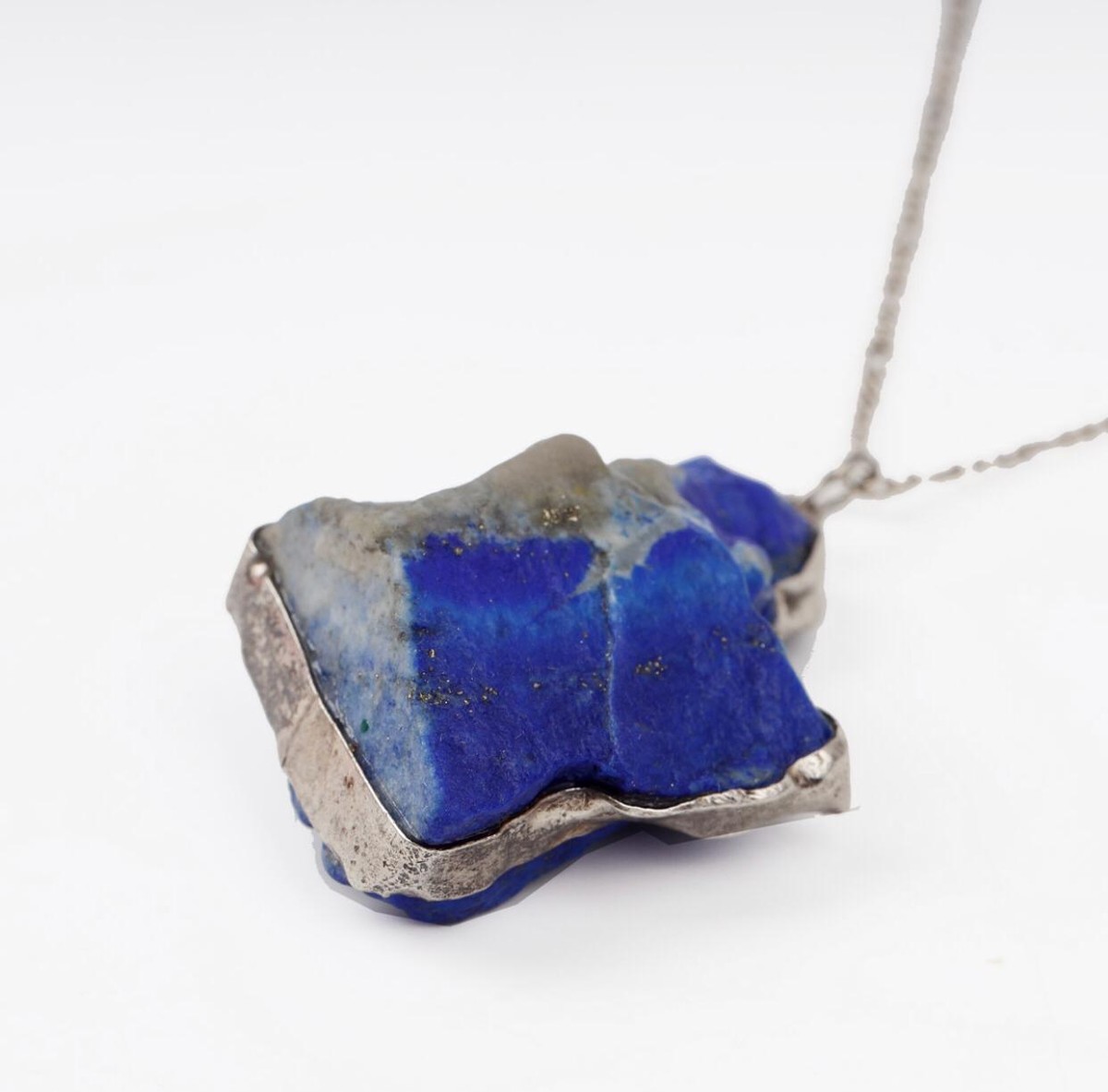 Lapis Lazuli Rough Cut Pendant | Silver Drop Chain Locket 3