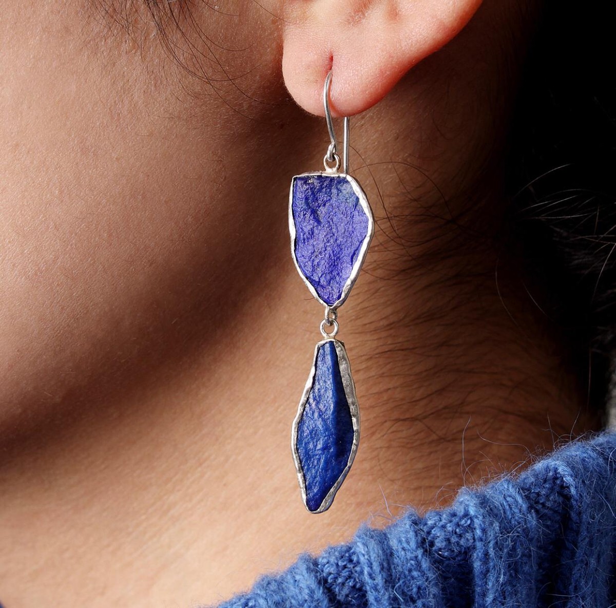 Lapis Lazuli Shoulder Earrings | Silver Dangle Drop Earrings 2