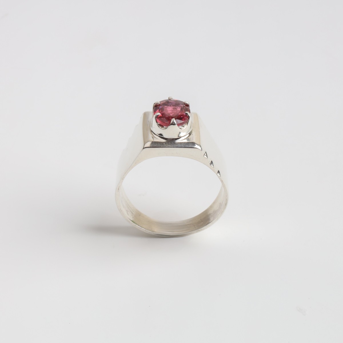 Minimalist Men’s Silver Ring with Pink Tourmaline Stone 3