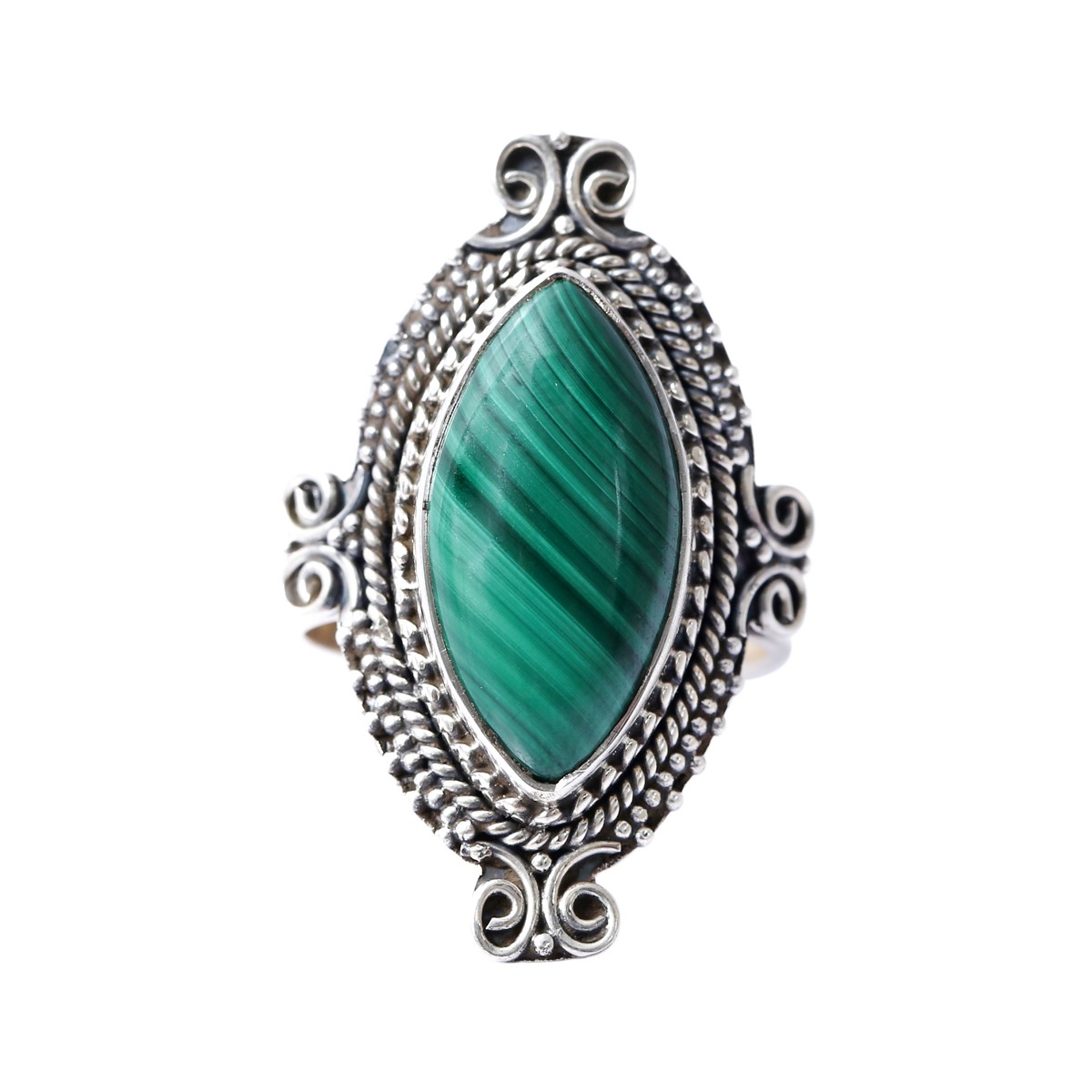 Green Malachite Eye Style Ring | Marquise Silver Ring 2