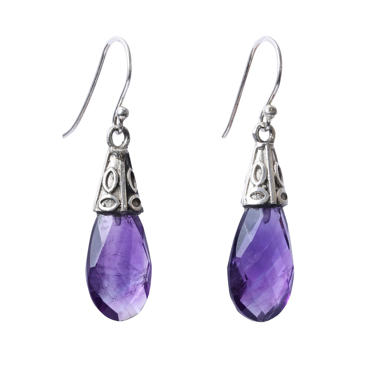 Purple Amethyst Dangle Earrings | Silver Teardrop Hook Earrings 1
