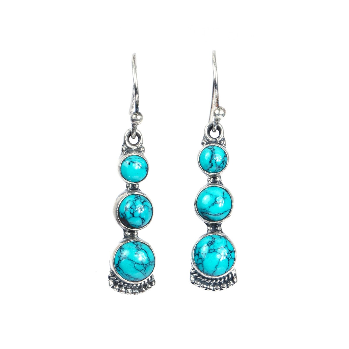 Turquoise Shoulder Duster Earrings | Silver Hook Earrings 1