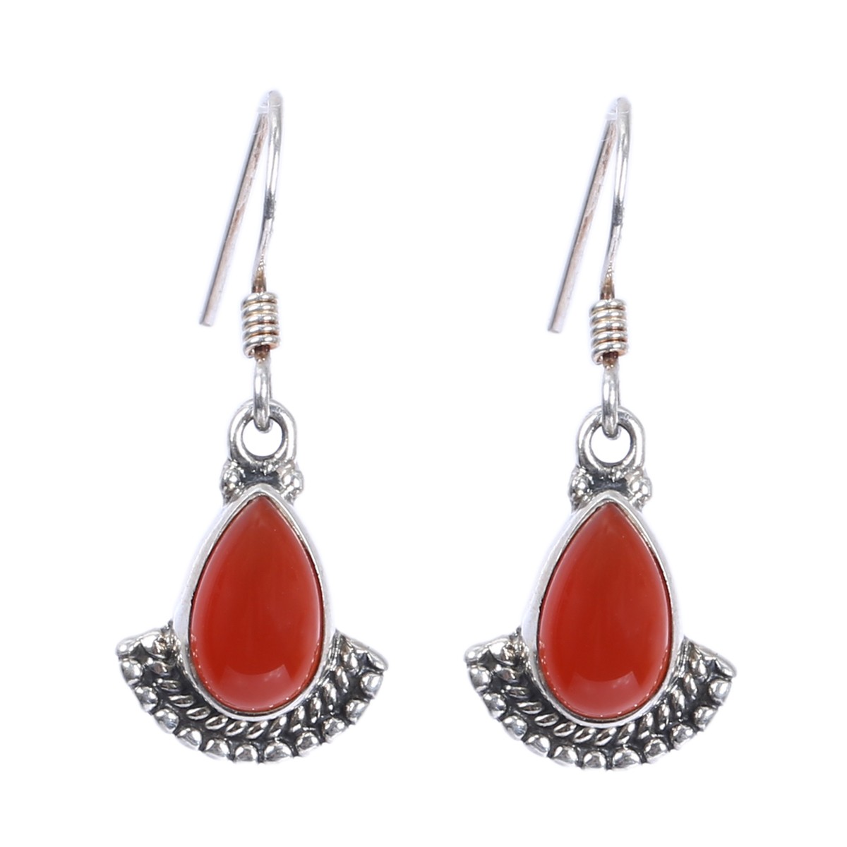 Red Agate Dangle Earrings | Silver Drop Hook Earrings 1
