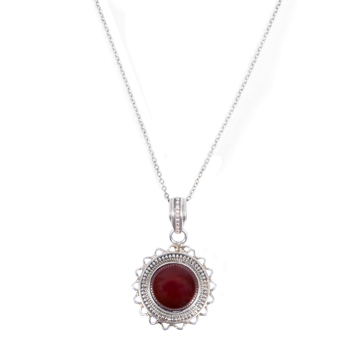 Red Agate Drop Pendant | Round Silver Chain Locket 1