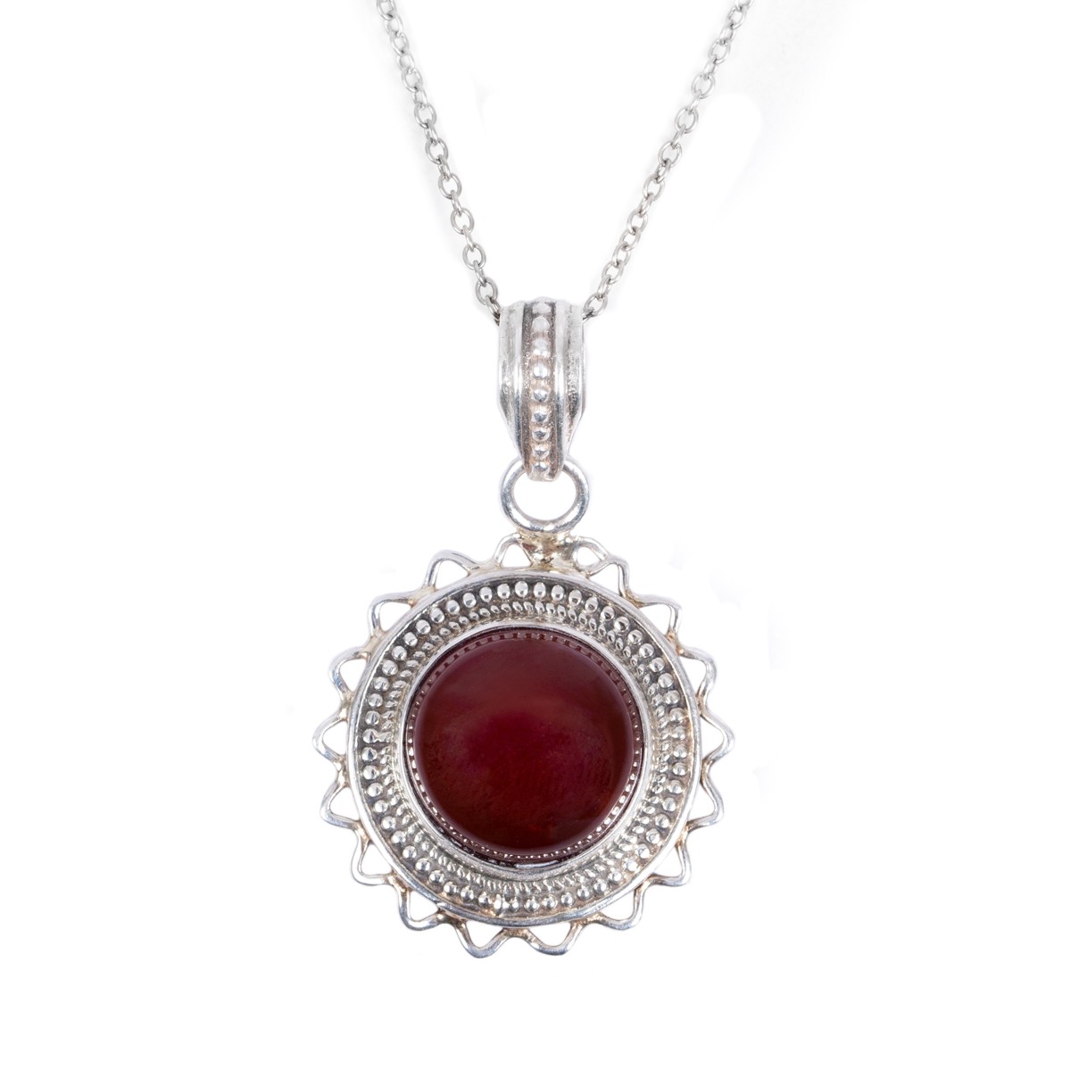 Red Agate Drop Pendant | Round Silver Chain Locket 2