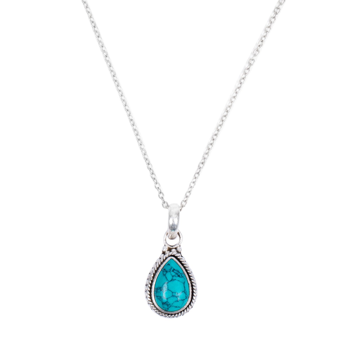 Turquoise Drop Pendant | Silver Pear Style Locket 1