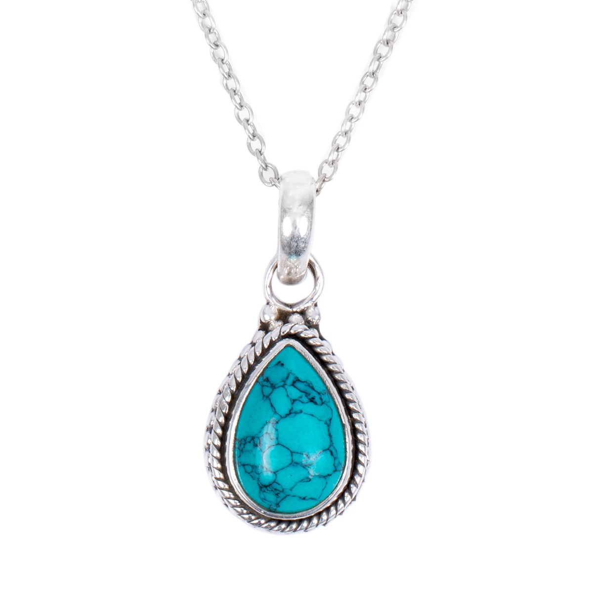 Turquoise Drop Pendant | Silver Pear Style Locket 2