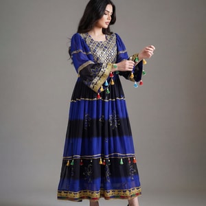 Wedding Afghani dress, Orange blue Afghan Dress,