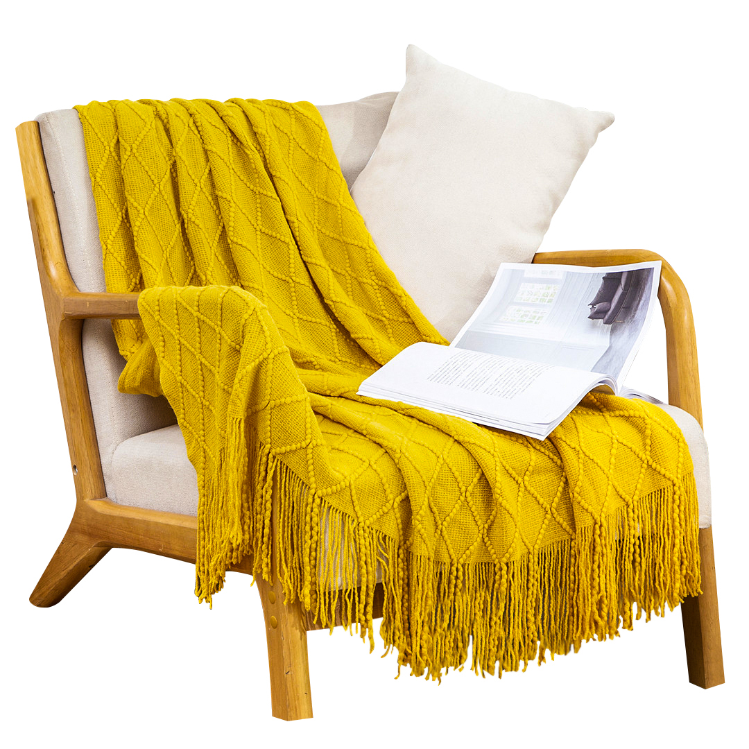 SOGA Yellow Diamond Pattern Blanket