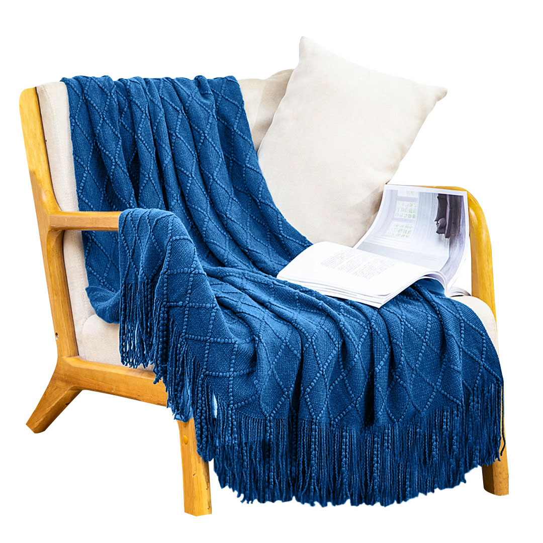 SOGA Royal Blue Diamond Pattern Blanket