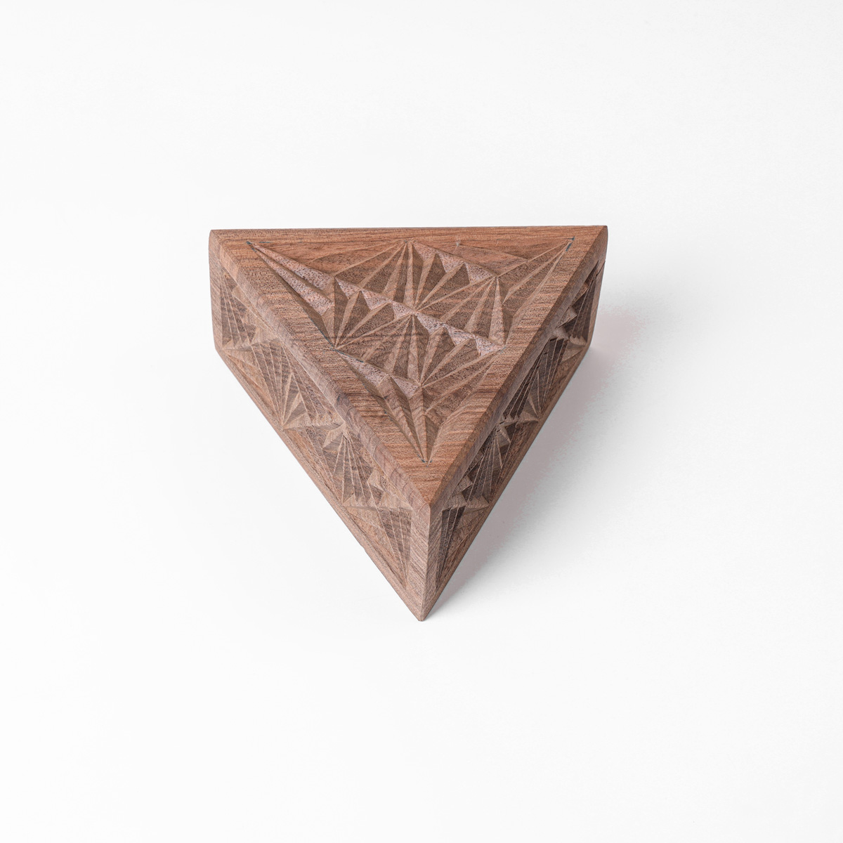 Pyramid jewelry box With Fine Carvings | walnut Wood Jewelry Box