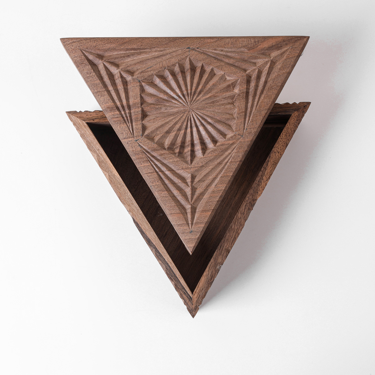 Three cornered jewelry boz With Fine Carvings | walnut Wood Jewelry Box