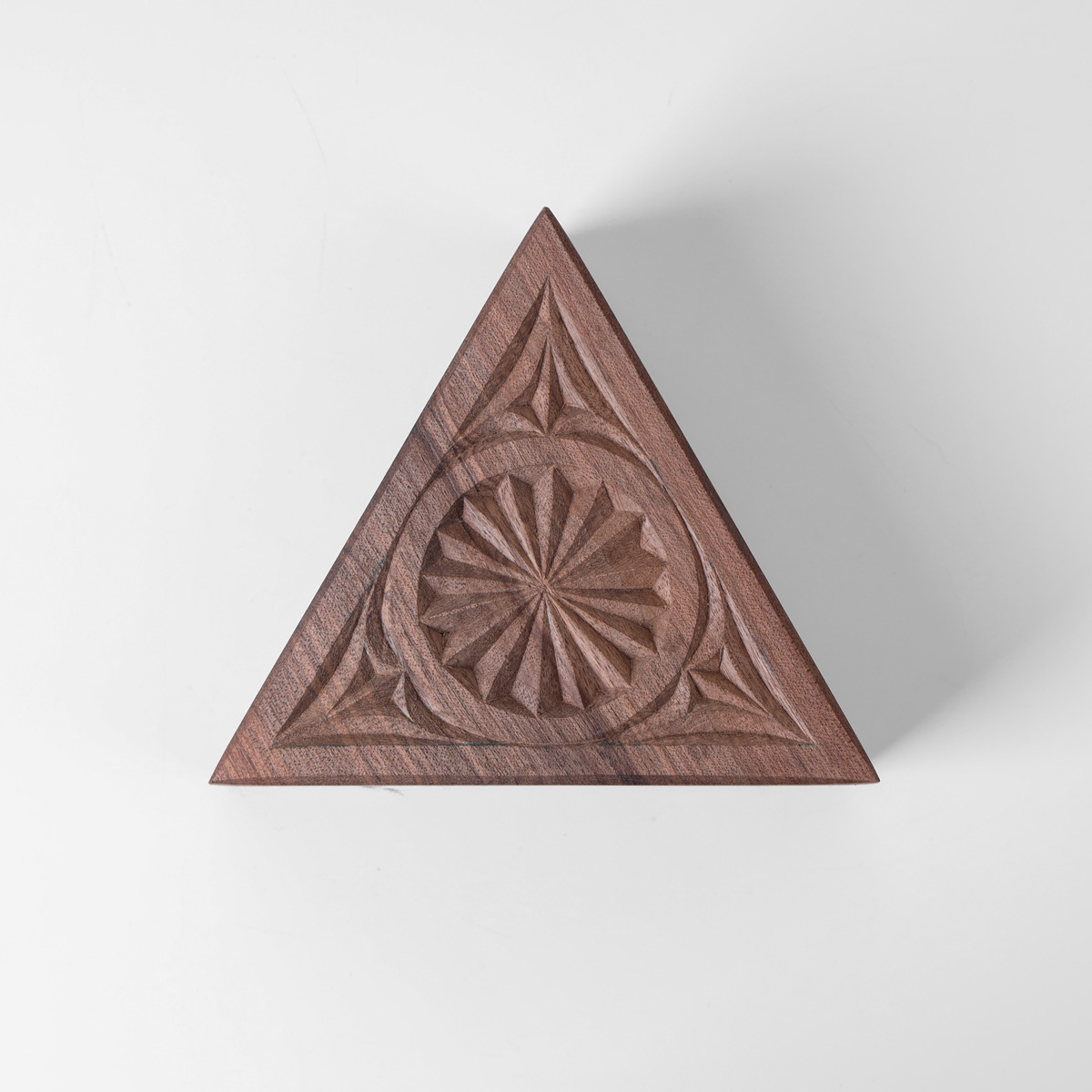 Three cornered jewelry boz With Fine Carvings | walnut Wood Jewelry Box