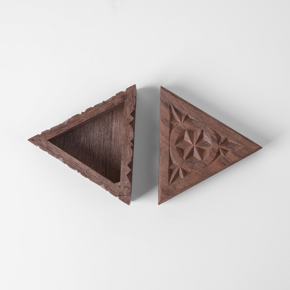Three cornered jewelry boz With Fine Carvings | walnut Wood Jewelry Box