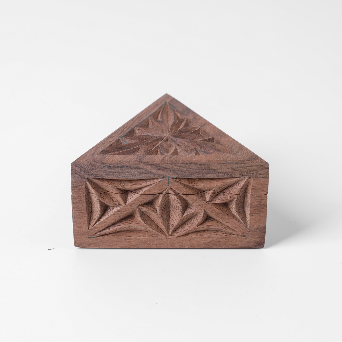 Three cornered jewelry boz With Fine Carvings | walnut Wood Jewelry Box