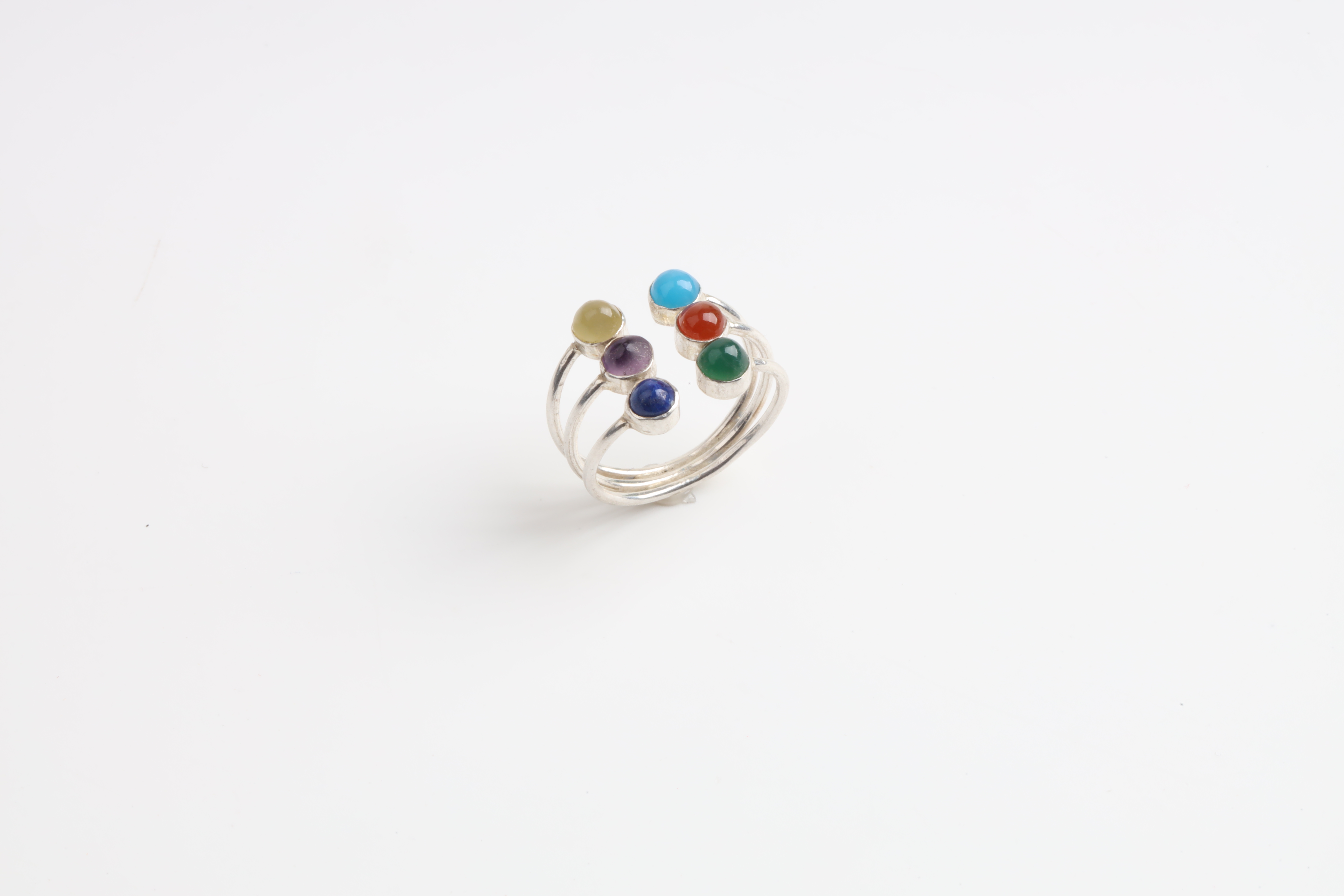 Silver Ring with Six Gemstones