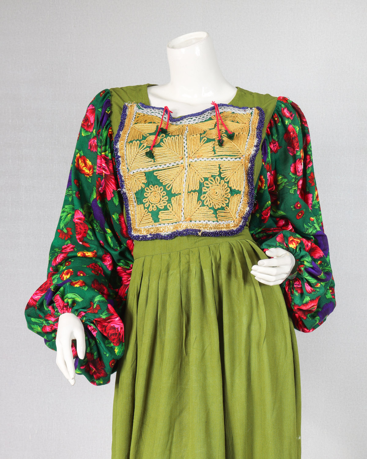 Long dress, trending hand embriodery, green color floral dress for her