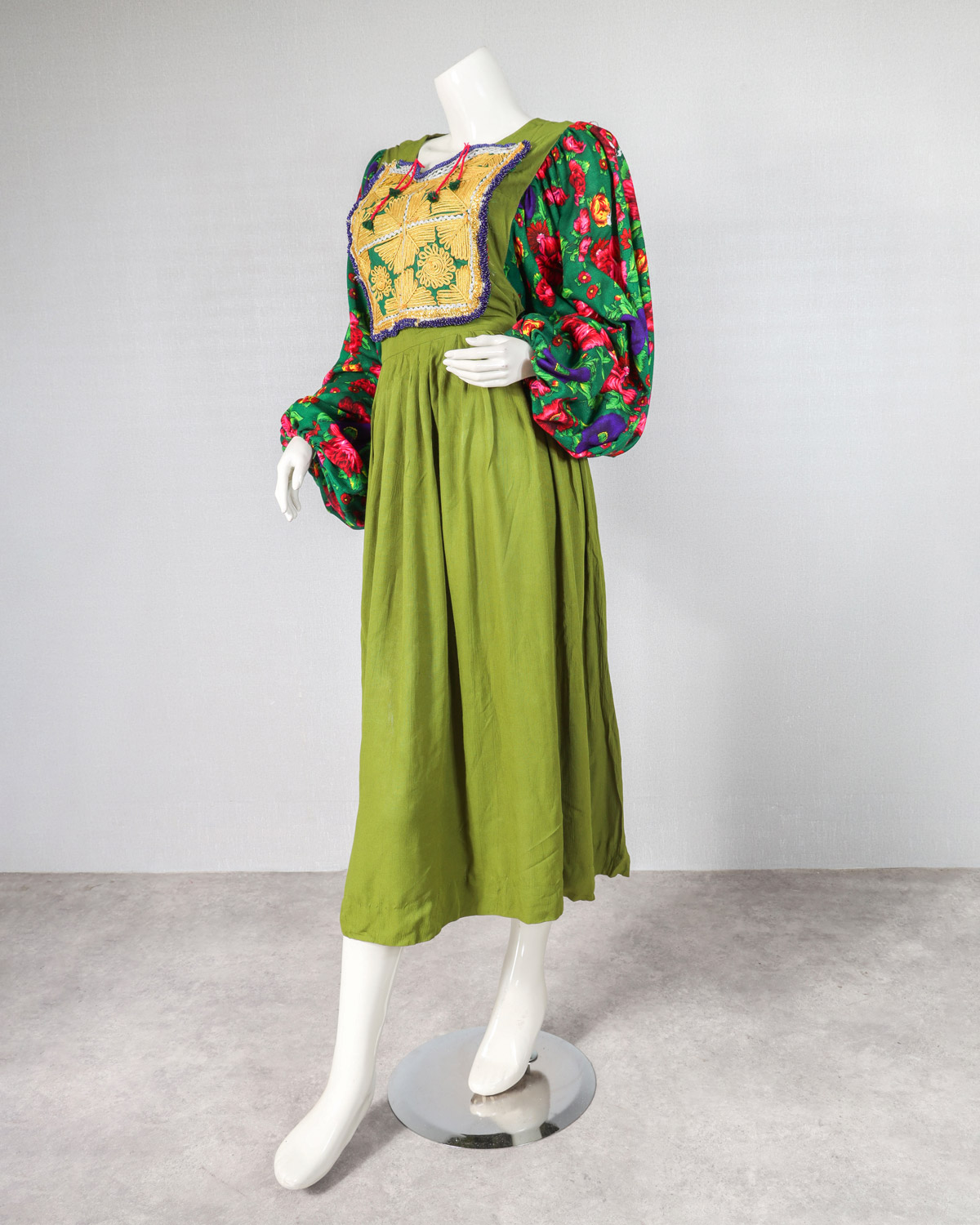 Long dress, trending hand embriodery, green color floral dress for her