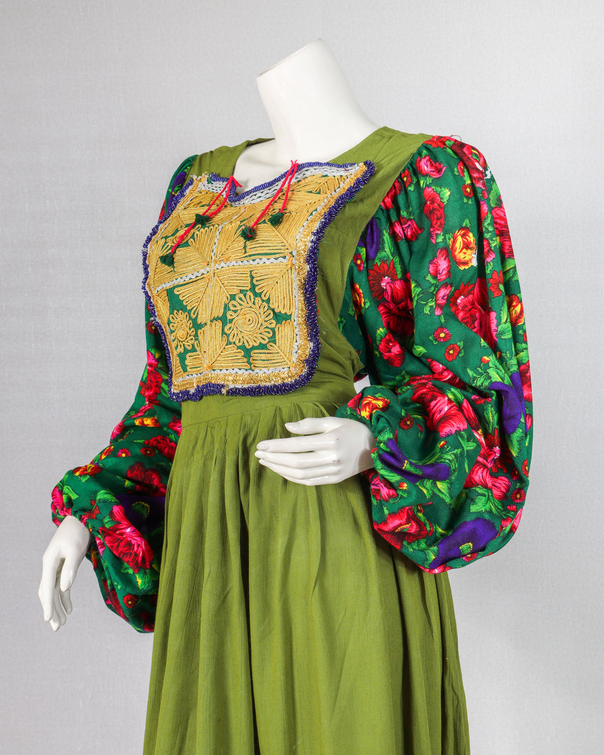 Long dress, trending hand embriodery, green color floral dress for her