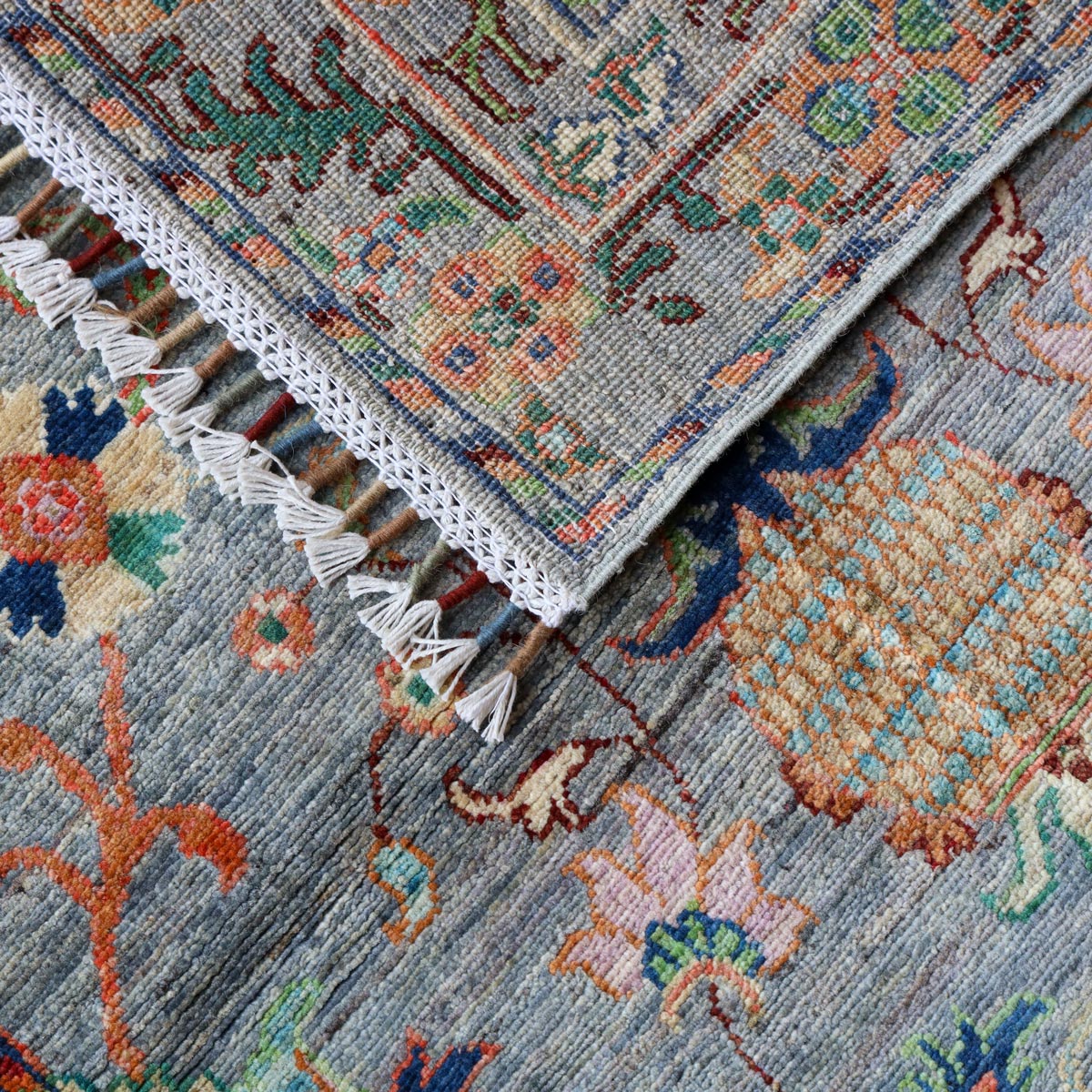 Afghan Handmade Wool Carpet in Soft Steel Color – Sultan Pattern