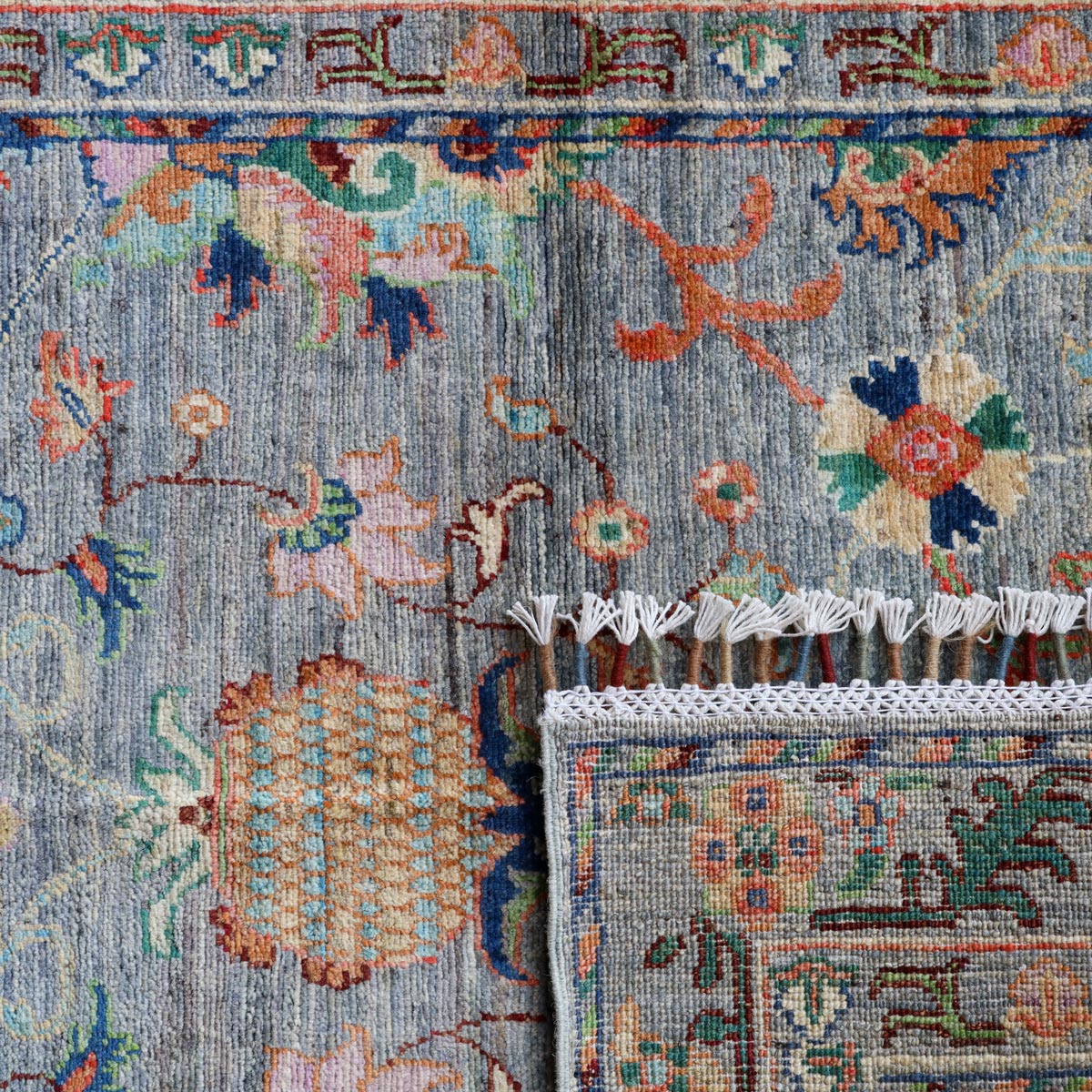 Afghan Handmade Wool Carpet in Soft Steel Color – Sultan Pattern