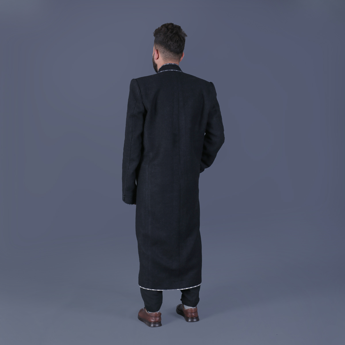 Black Nuristani Men's Long Coat | Woolen Winter Wear Coat
