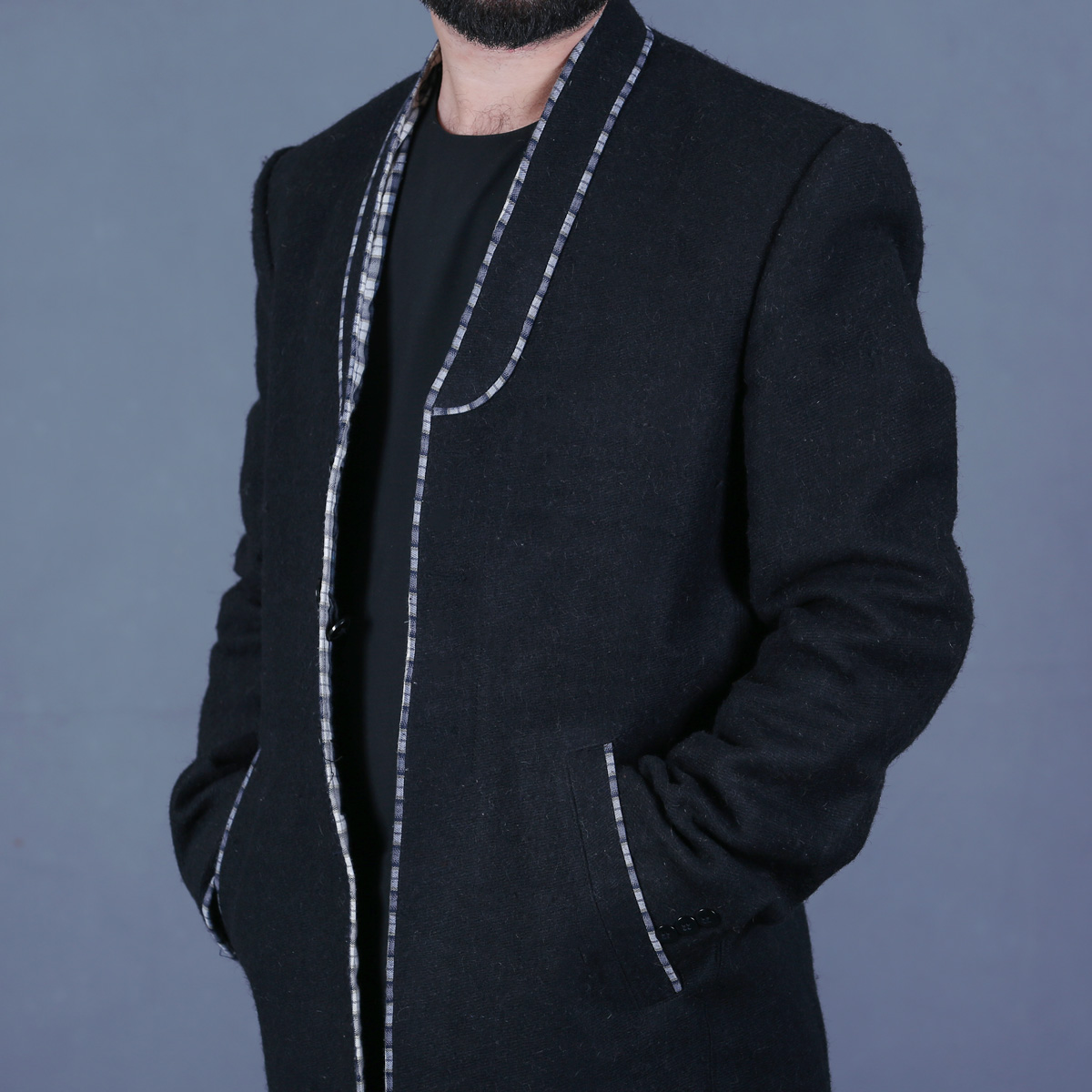 Black Nuristani Men's Long Coat | Woolen Winter Wear Coat