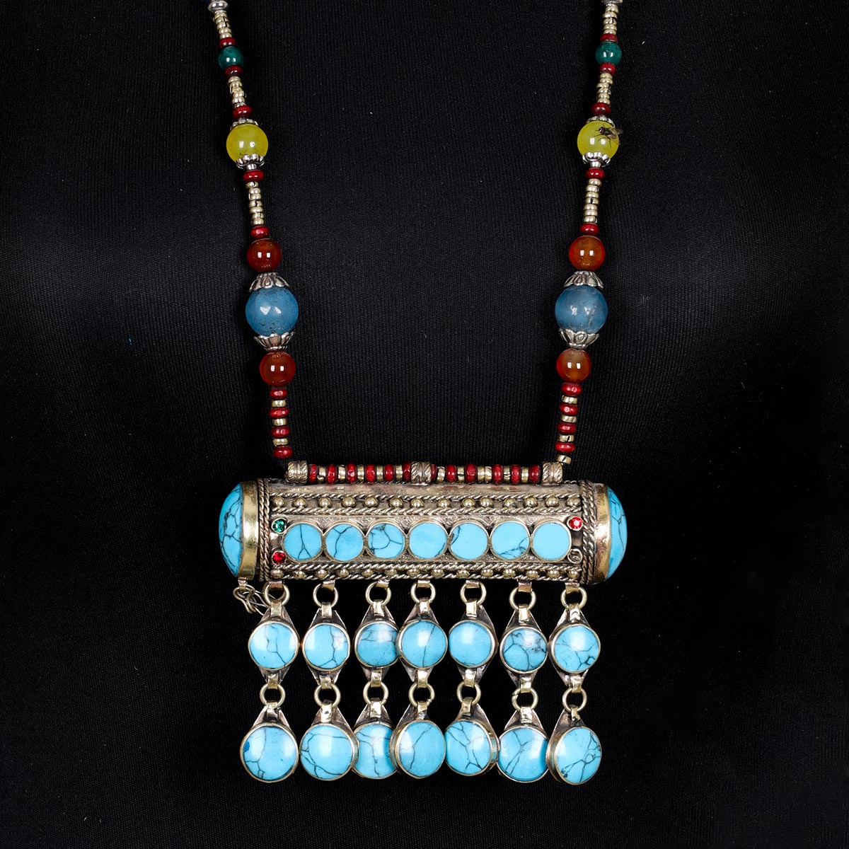 Blue Turquoise Stone Lariat Pendant with bracelet and earrings